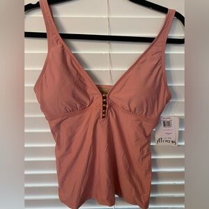NWT Athena Women's Standard Tankini Top with Bead Detail Coral‎ Color Sz 6